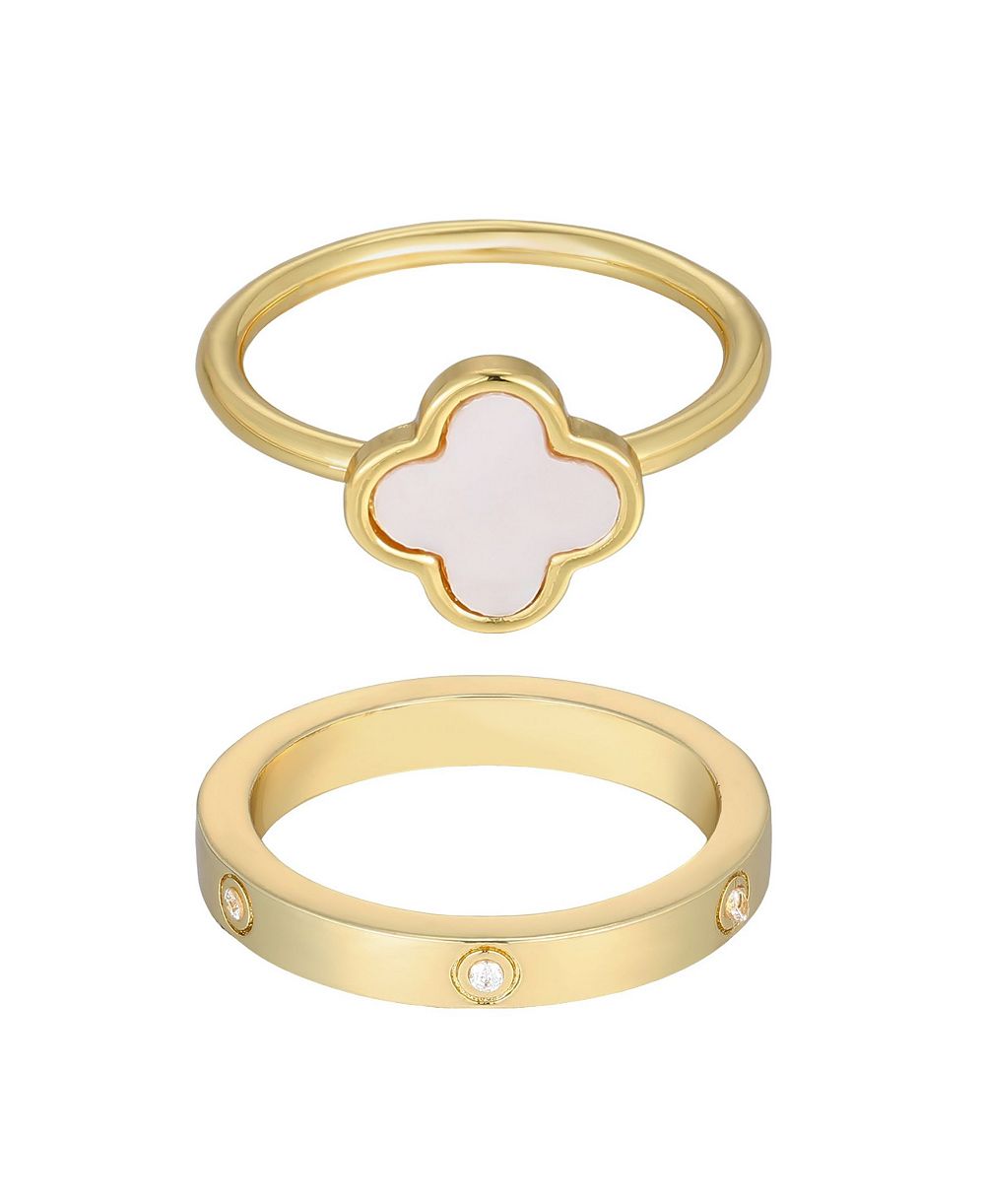 Набор колец ADORNIA Gold Freshwater Pearl Clover and Eternity Band