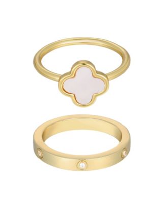Набор колец ADORNIA Gold Freshwater Pearl Clover and Eternity Band