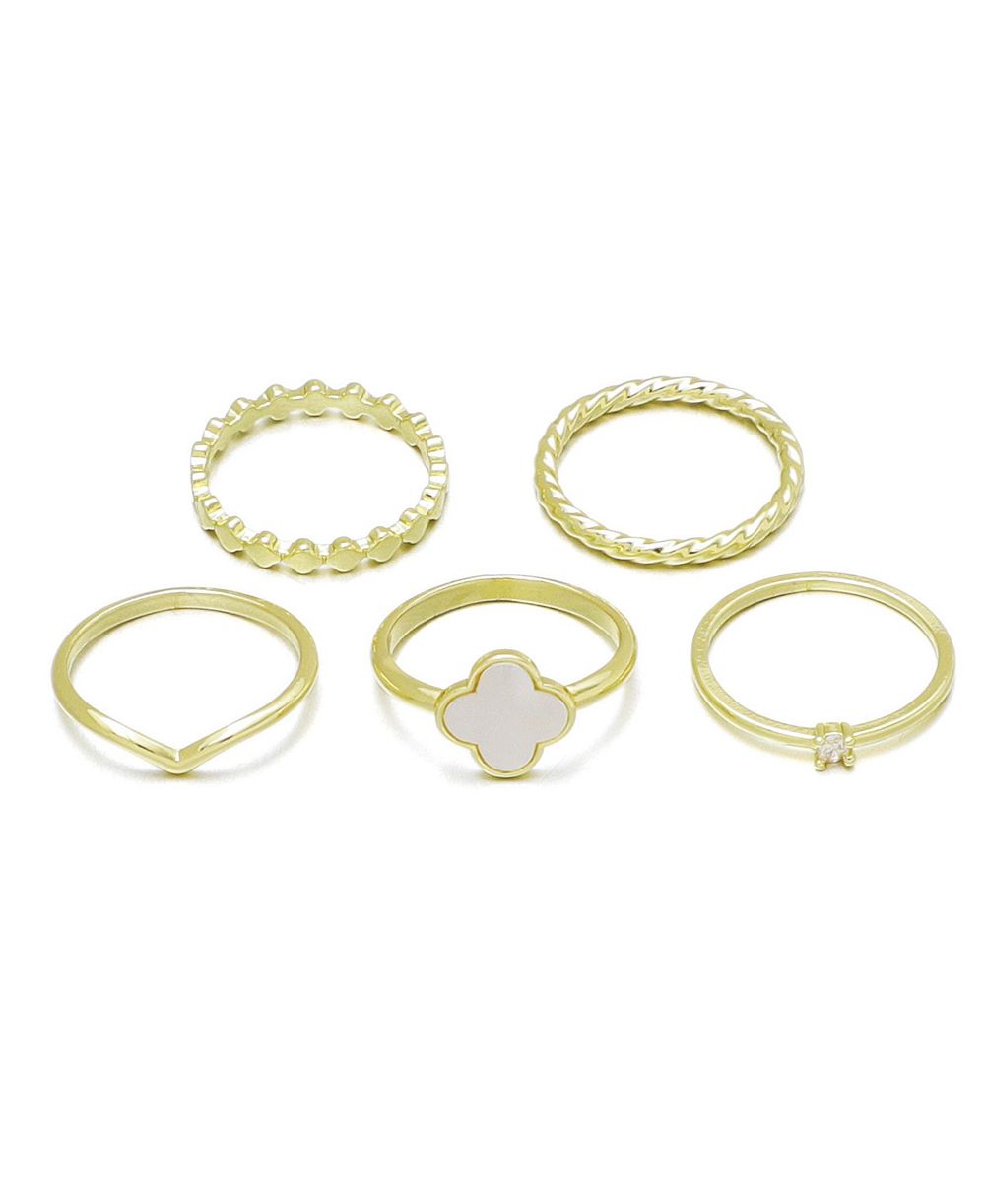 ADORNIA 14k Gold-Plated Clover Ring 5-Piece Set