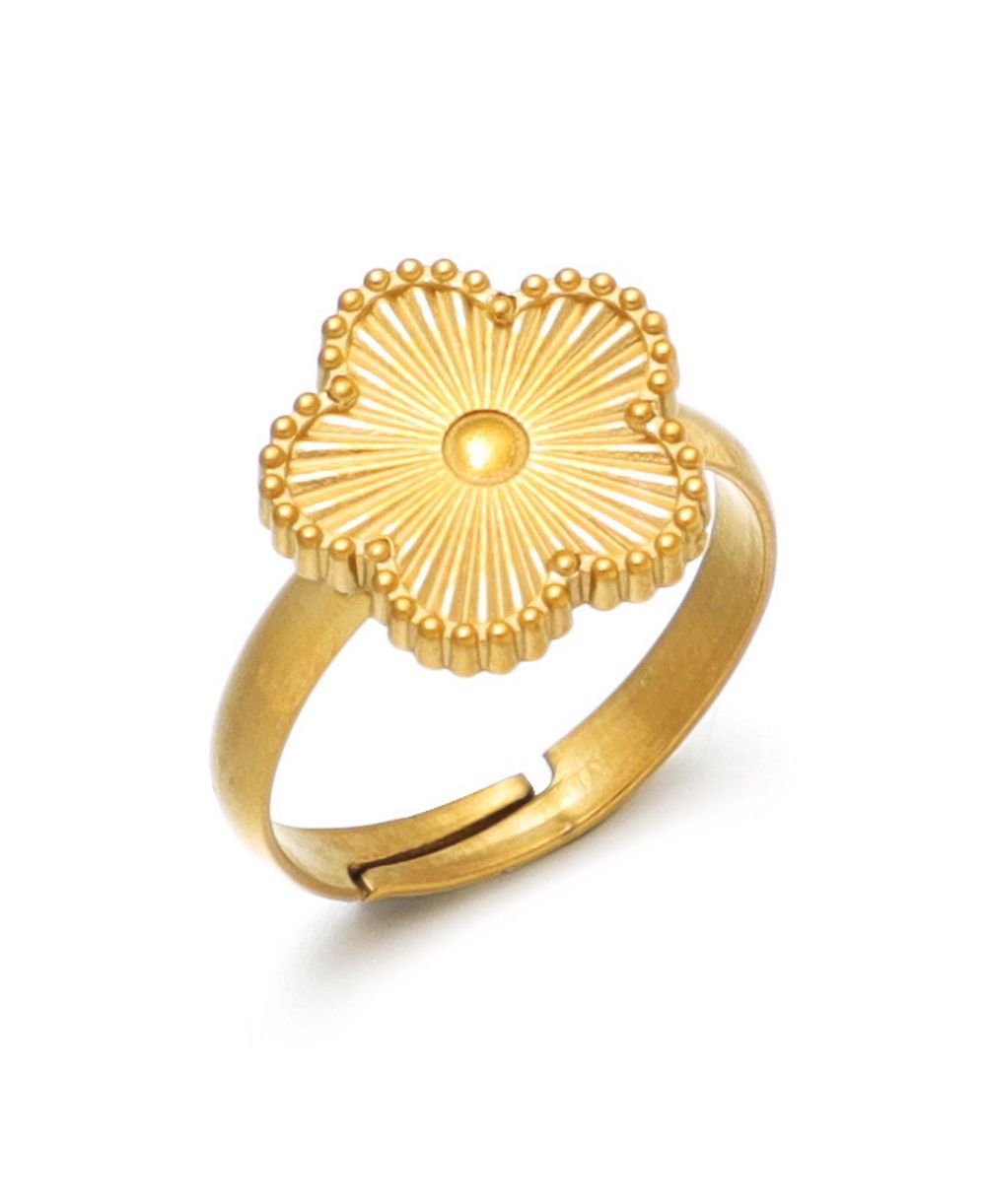 Кольцо ADORNIA Tarnish Resistant Gold Adjustable 5-Leaf Clover