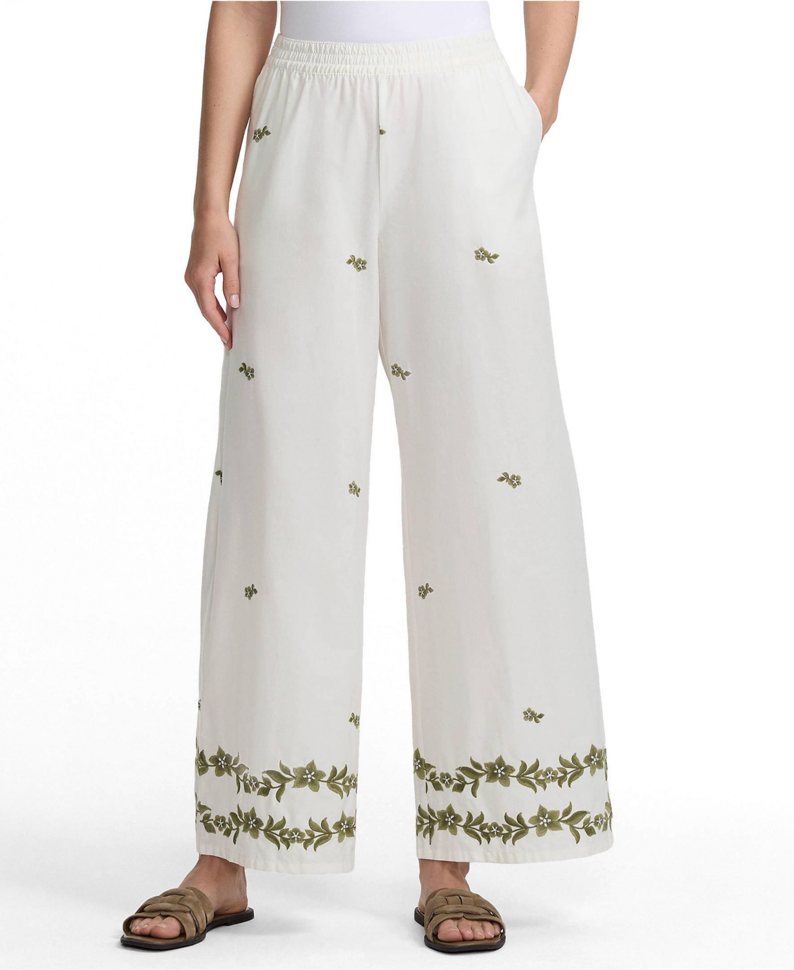 Женские брюки Lands' End Poplin High Rise Extra Wide Leg Embroidered