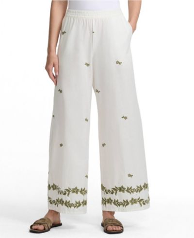 Lands' End Women's Poplin High Rise Extra Wide Leg Embroidered Pants