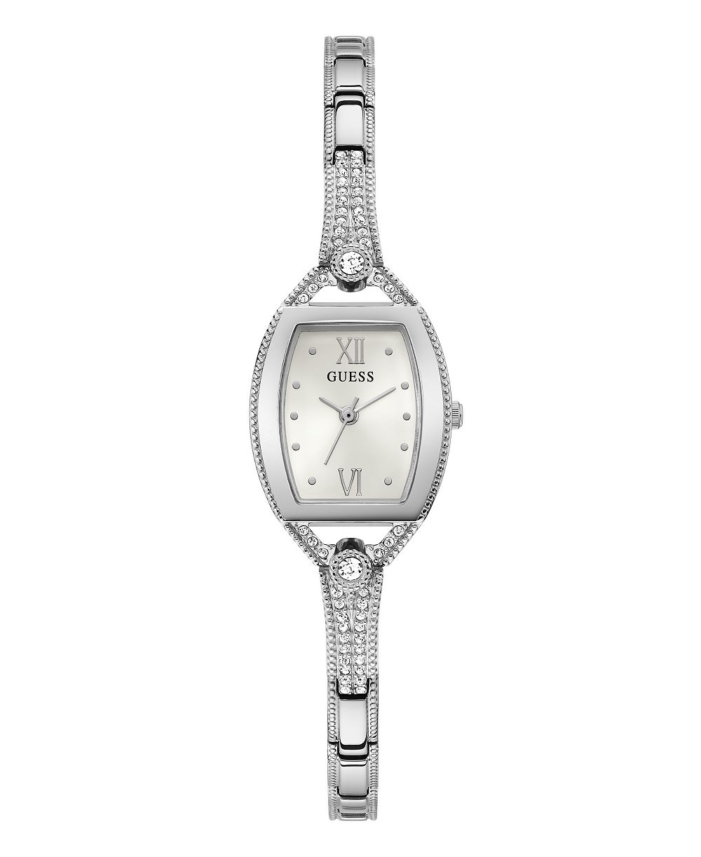 GUESS Women's Silver-Tone Glitz Watch 21mm