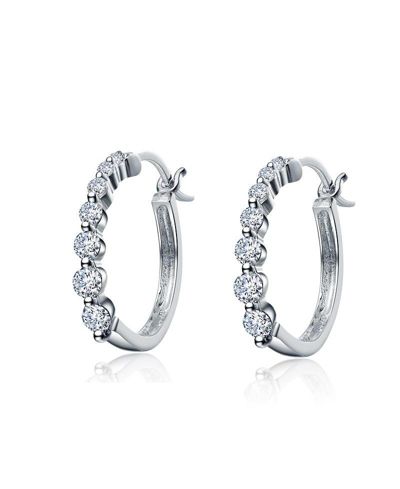 Genevive Timeless White Gold Plated CZ Small Graduated Hoop Earrings