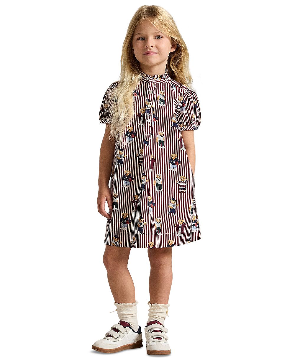 Polo Ralph Lauren женское платье с коротким рукавом из поплина с принтом Polo Bear, 2T-6X