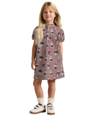 Polo Ralph Lauren женское платье с коротким рукавом из поплина с принтом Polo Bear, 2T-6X