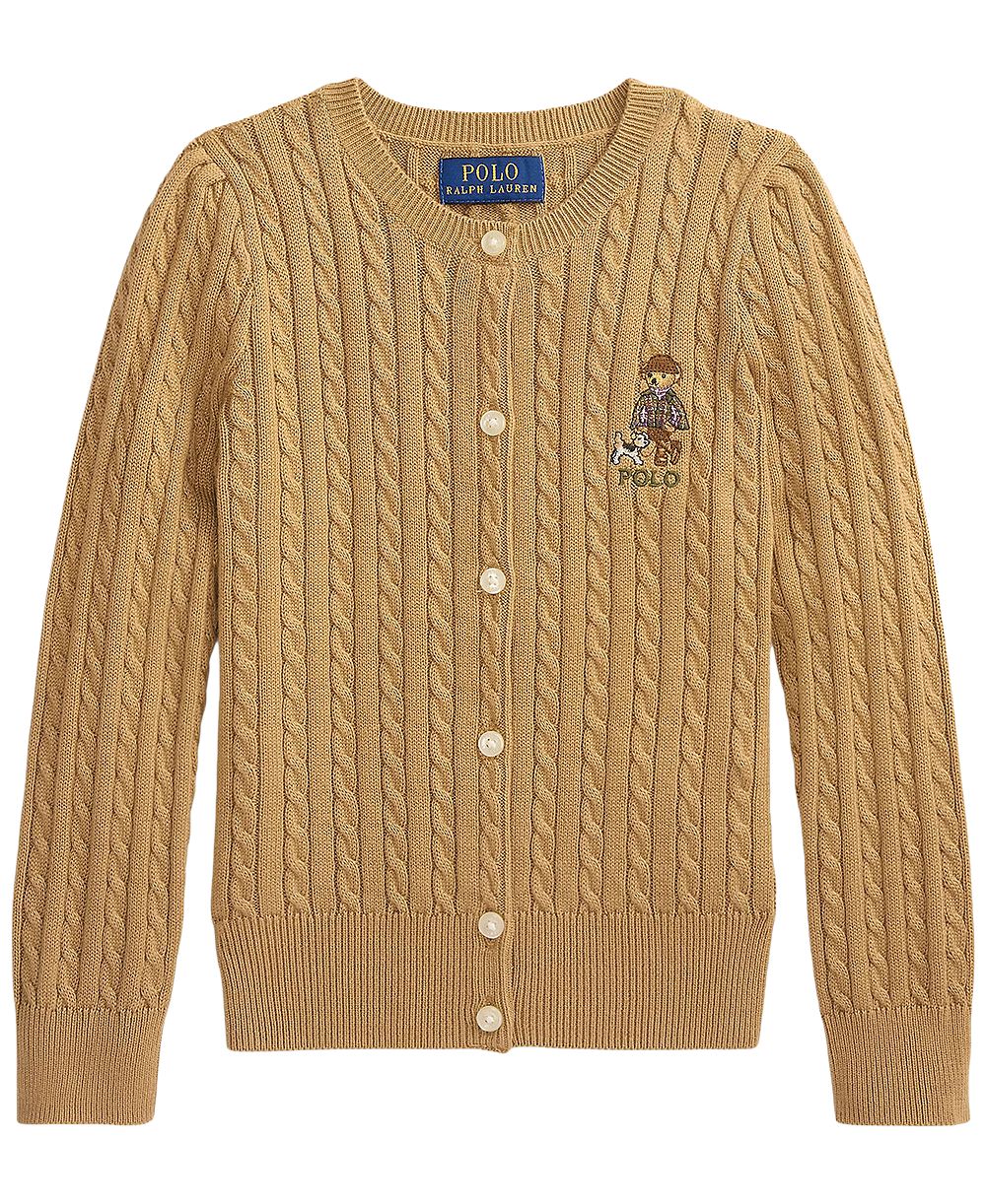 Polo Ralph Lauren женский хлопковый кардиган с мини-косой и медведем Polo для девочек 2T-6X