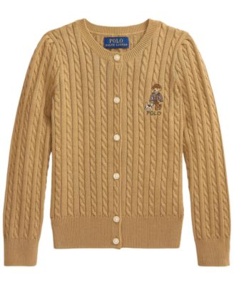 Polo Ralph Lauren женский хлопковый кардиган с мини-косой и медведем Polo для девочек 2T-6X