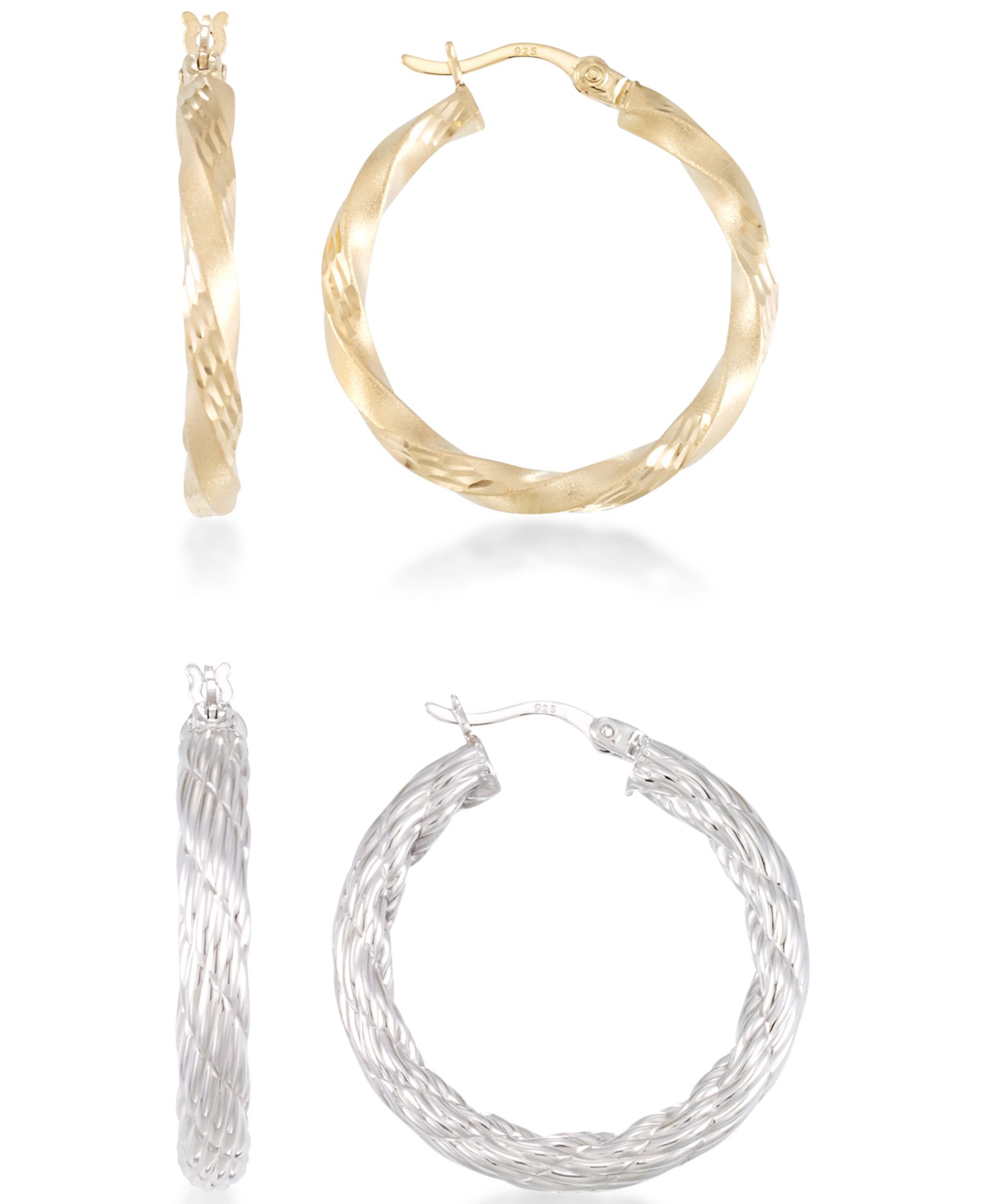 Серьги-кольца из Sterling Silver с напылением 14k Gold, набор из 2 шт.