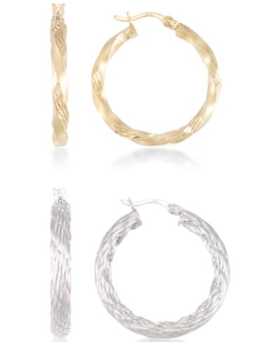 Серьги-кольца из Sterling Silver с напылением 14k Gold, набор из 2 шт.
