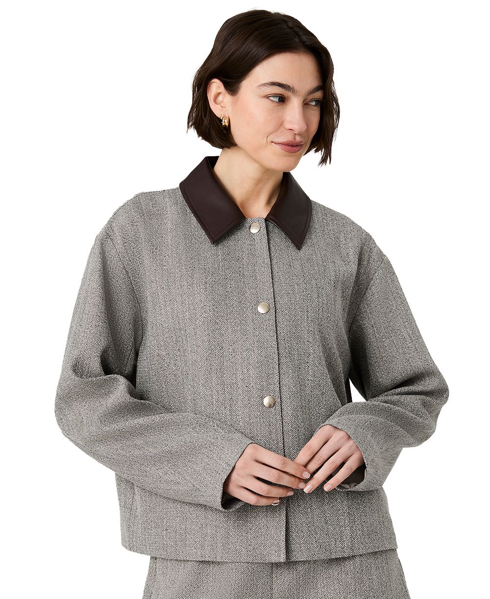 French Connection Women's Speckled Herringbone Cropped Jacket