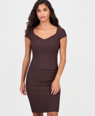 GUESS Women's Ottoman Curve Sweetheart Short-Sleeve Sweater