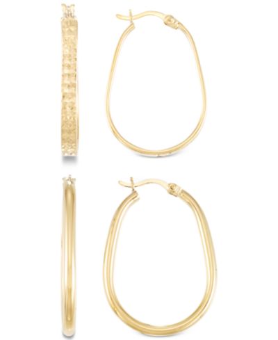 2-Pc. Brushed and Polished Oval Hoop Earrings Set in 14k Gold Over Sterling Silver and Sterling Silver