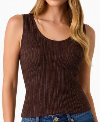 GUESS Women's Audrey Scoop Neck Sheer-Lurex Tank Top