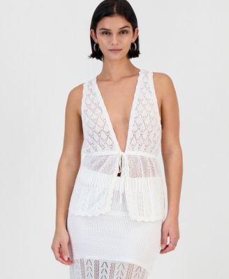 GUESS Women's Vivianne Crochet V-Neck Tie-Front Top