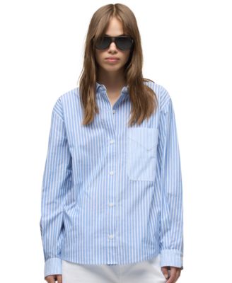 Женская рубашка Hudson Jeans Women's Oversized Striped Long-Sleeve Button-Down в полоску с длинным рукавом