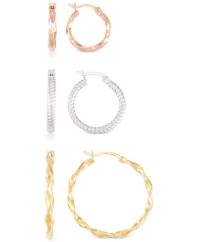 Серьги-кольца textured round hoop из 14k Gold Over Sterling Silver и Sterling Silver, набор из 3 шт.