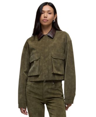 Hudson Jeans Women's Faux-Leather Utility Cropped Chore Jacket