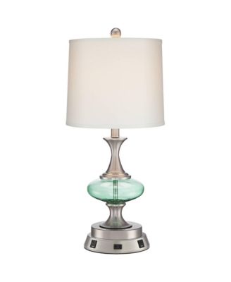360 Lighting Reiner Modern Accent Table Lamp 23" High Brushed Nickel Glass with USB Workstation Base Drum Shade for Living Room