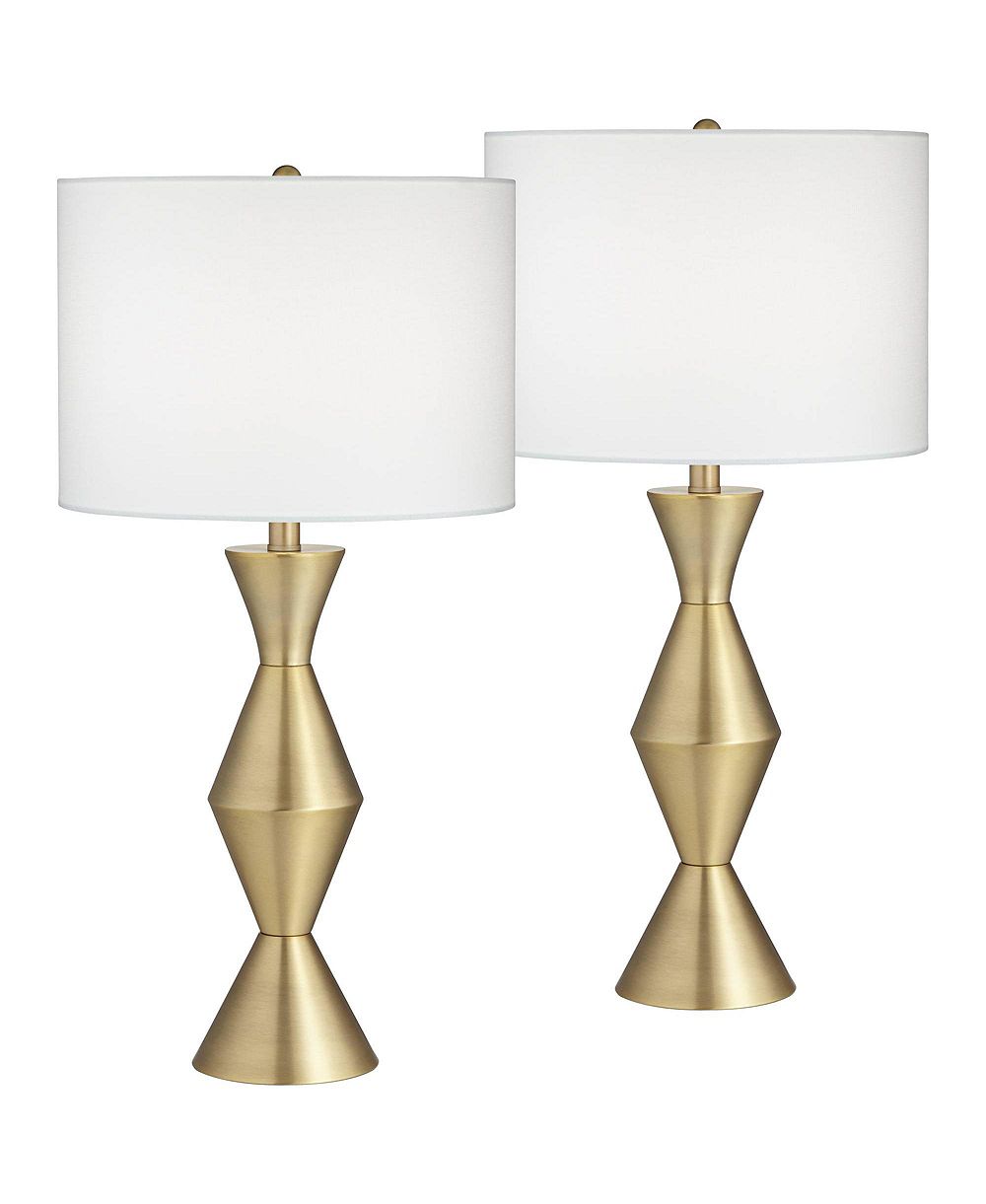360 Lighting Elka 28" Tall Mid Century Modern Glam Table Lamps Set of 2  Brass Finish Metal Living Room Bedroom White Shade