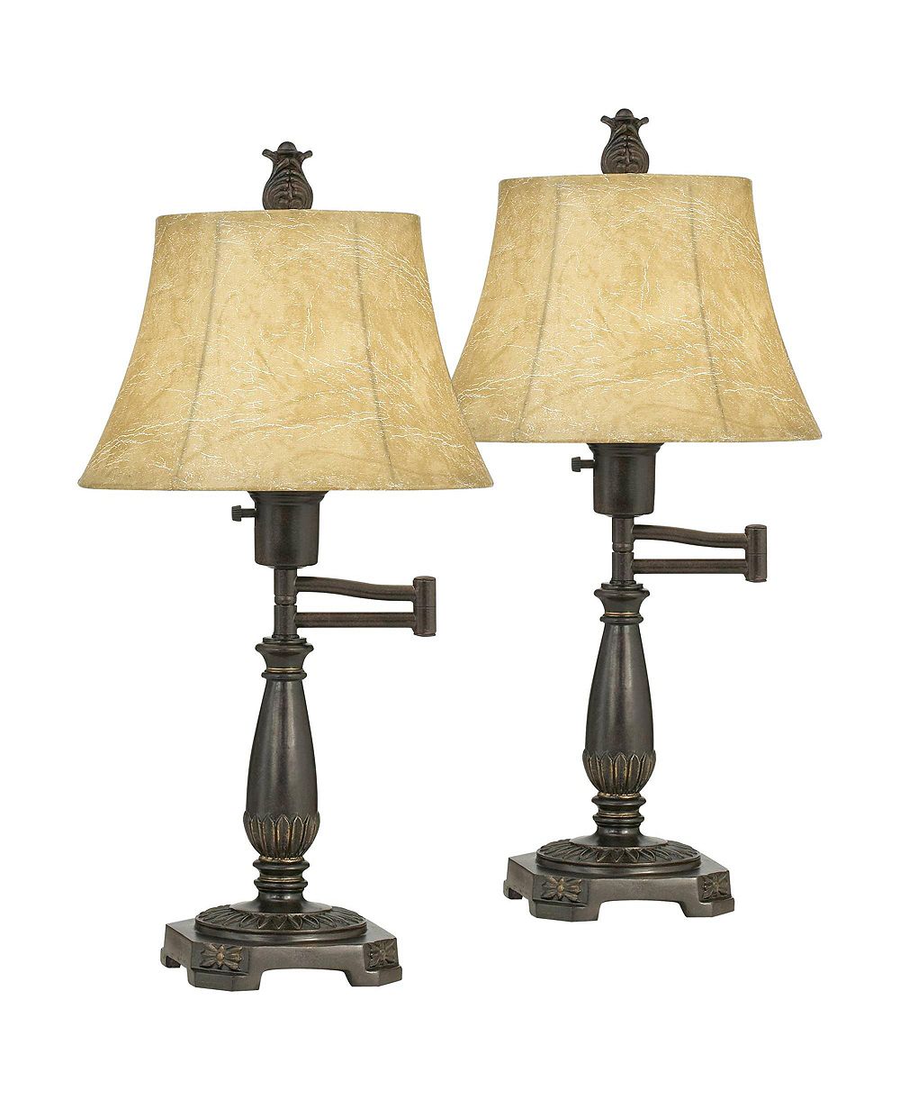 Regency Hill Traditional Swing Arm Desk Table Lamps 22.5" High Set of 2 Faux Leather Shade for Living Room Bedroom Nightstand Office