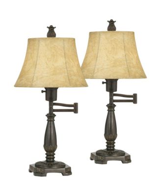 Regency Hill Traditional Swing Arm Desk Table Lamps 22.5" High Set of 2 Faux Leather Shade for Living Room Bedroom Nightstand Office
