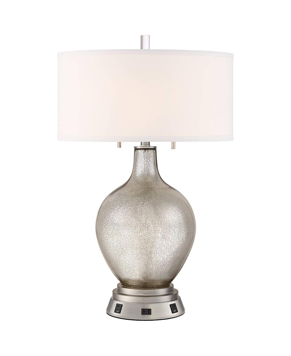 Современная настольная лампа Possini Euro Design Louie 28 1/2" с USB и розеткой в основании и стеклянным абажуром