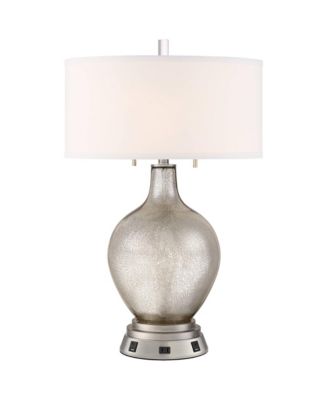 Современная настольная лампа Possini Euro Design Louie 28 1/2" с USB и розеткой в основании и стеклянным абажуром
