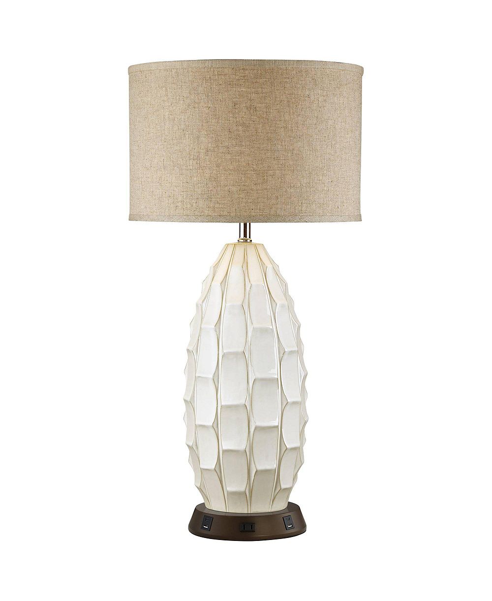 Possini Euro Design Mid Century Coastal Table Lamp with USB and AC Power Outlet Workstation Charging Base 32.75" Tall Ceramic Living Room