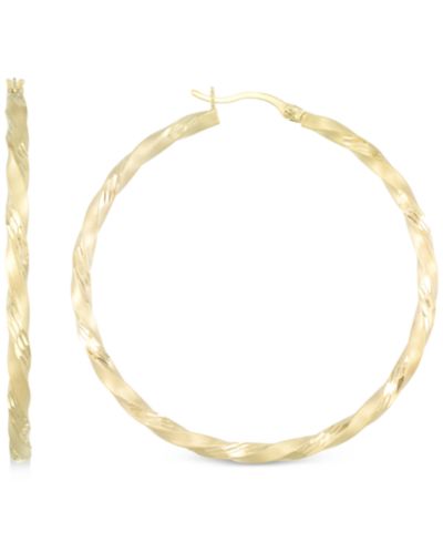 Серьги-кольца Macy's Twisted Satin Finished Round, 14k Gold Over Sterling Silver
