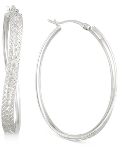Macy's серьги-кольца Textured Wavy Oval из белого золота 14k поверх стерлингового серебра