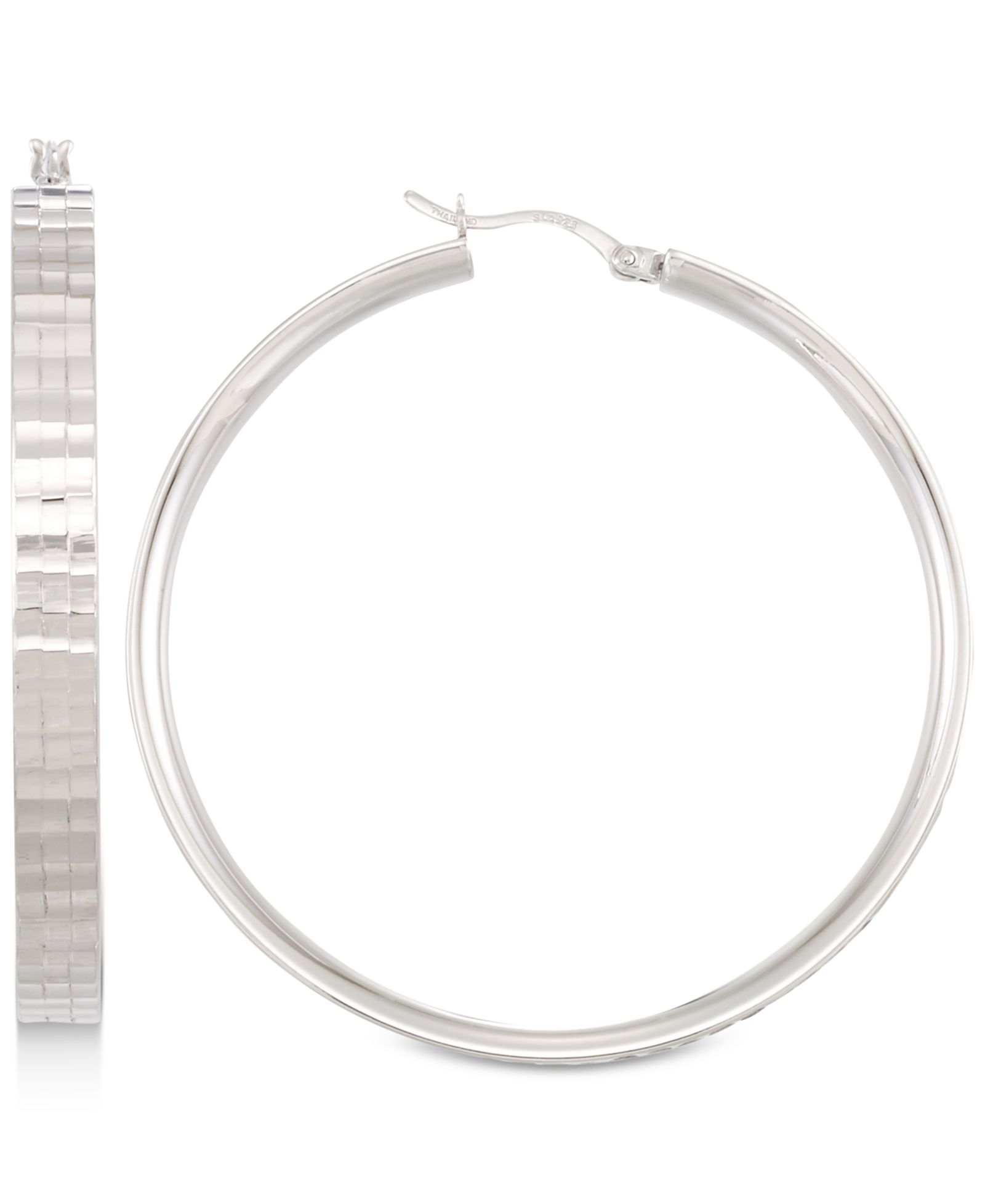 Серьги-кольца с текстурой, 14k White Gold Vermeil
