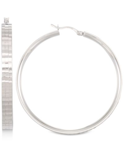 Серьги-кольца с текстурой, 14k White Gold Vermeil