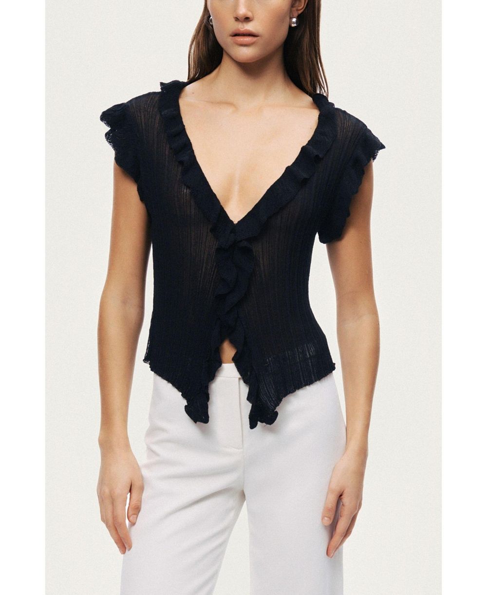 NOCTURNE Women's Ruffled V-Neck Sheer Blouse