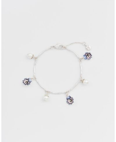 Fable England Silver Pansy and Pearl Charm Bracelet