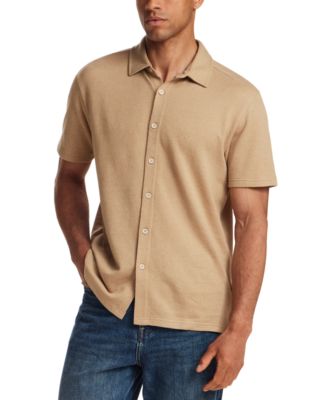 Weatherproof Vintage Mens' Speckled Coatfront Knit Short-Sleeve Shirt