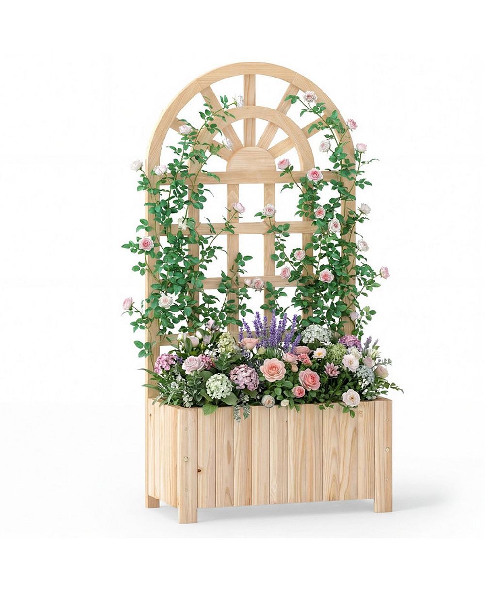 GOUUN 48 in Solid Wood Raised Garden Bed with Lattice Trellis Screen