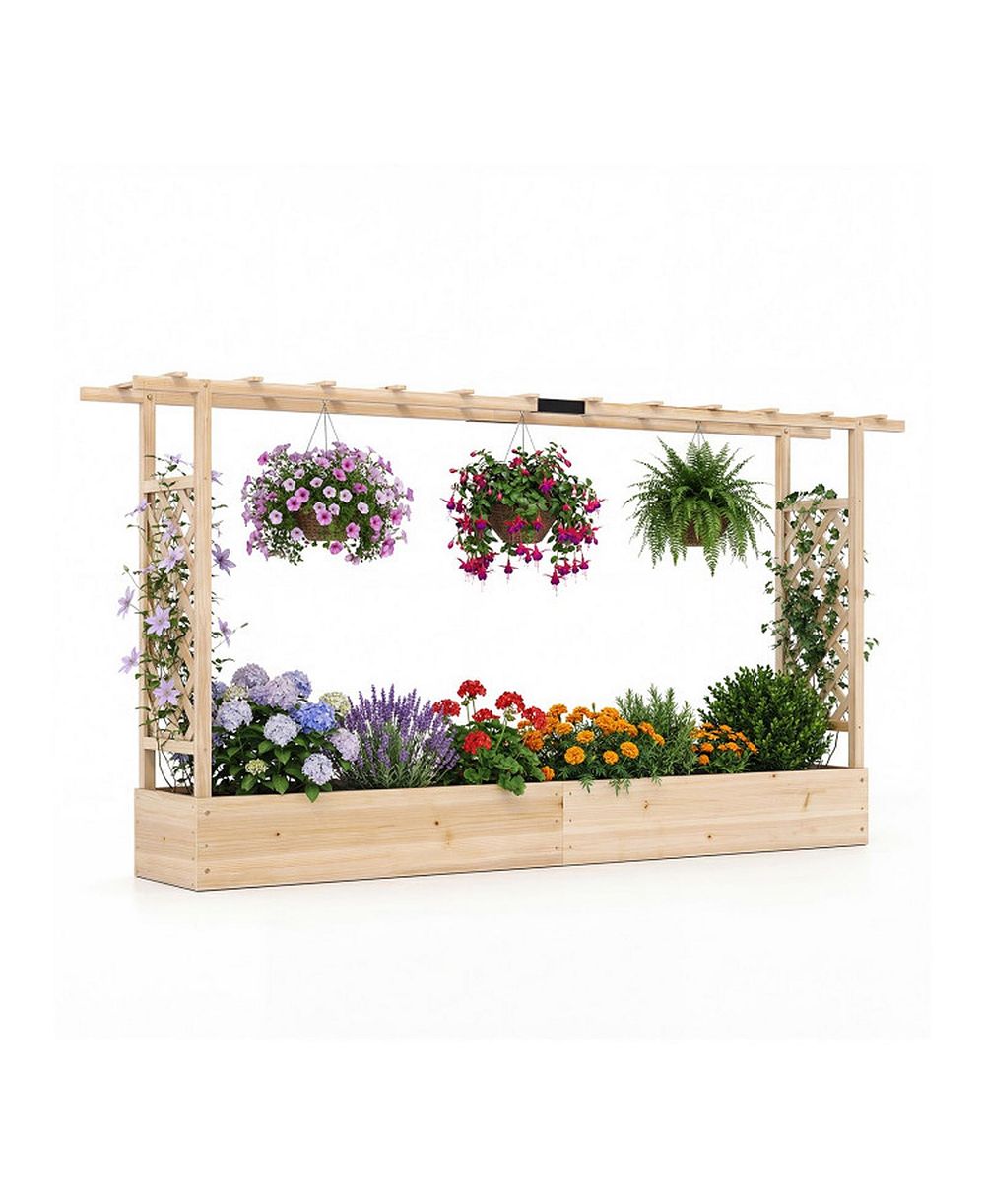 GOUUN 87 in Tall Solid Wood Raised Garden Bed with Side Trellis and Roof