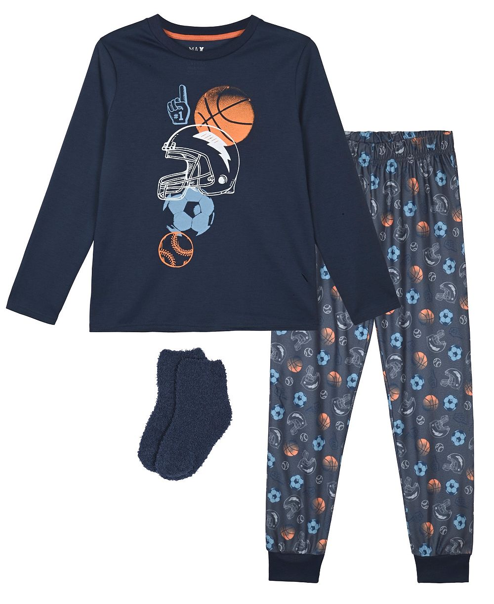 Пижамный комплект Max & Olivia Boys' 6-14 Sports Graphic T-Shirt, Joggers and Socks, 3-Piece