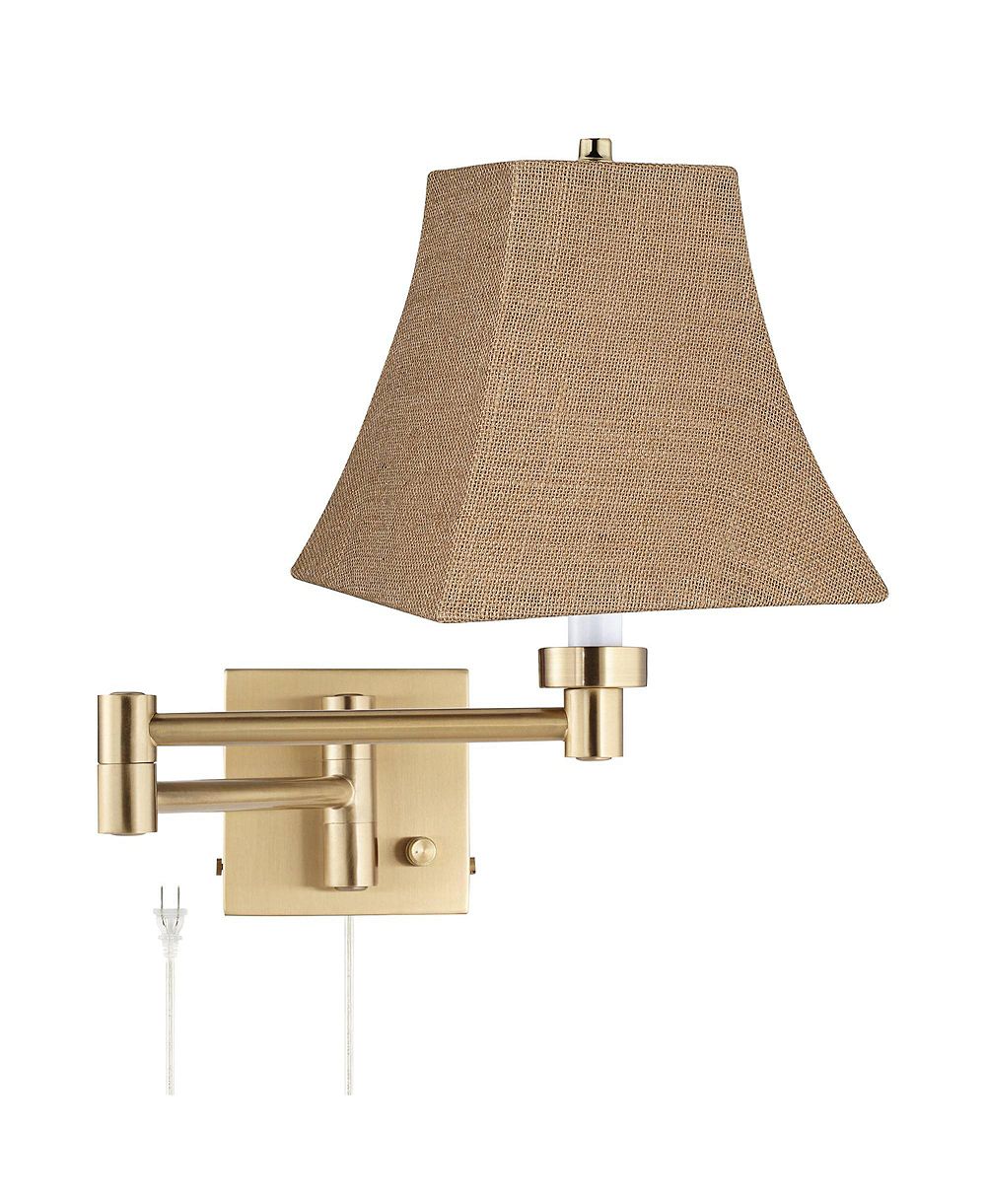 Barnes and Ivy Alta Warm Plug-In Swing Arm Wall Lamp with Burlap Square Shade
