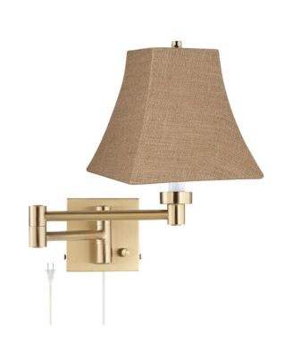 Barnes and Ivy Alta Warm Plug-In Swing Arm Wall Lamp with Burlap Square Shade