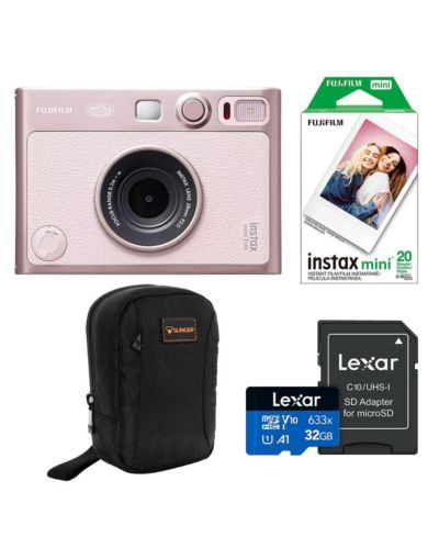 Fujifilm Instax Mini Evo камера мгновенной печати, розовый, комплект с пленкой Fujifilm Instax Mini (20 шт.), сумкой Slinger Alpine 2 и картой Lexar HP 633x microSD