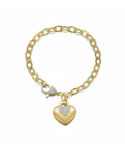 Rachel Glauber Matte 14K Gold Plated CZ Puff Heart Charm Chain Bracelet