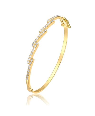 Rachel Glauber Modern 14K Gold Plated CZ Pave Zig Zag Geometric Bangle