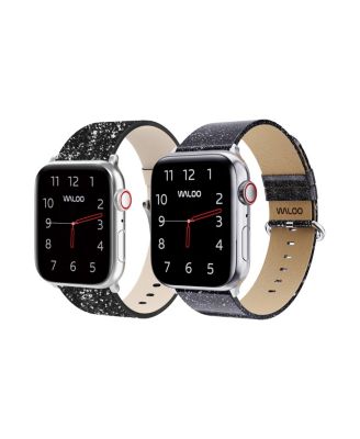 Waloo 2 Pack Leather Bling & Shiny Brilliance Replacement Band for Apple Watch