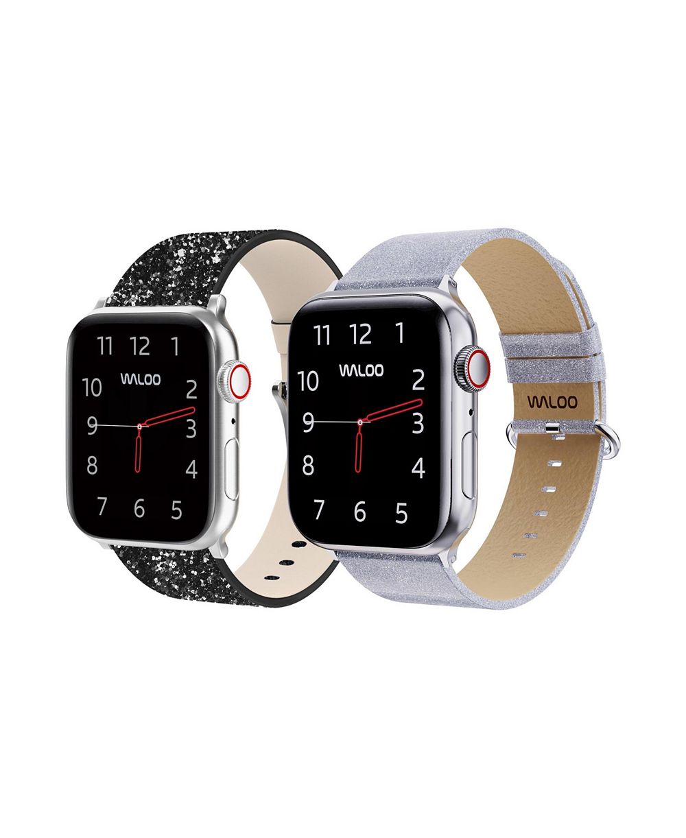 Waloo 2 Pack Leather Bling & Shiny Brilliance Replacement Band for Apple Watch