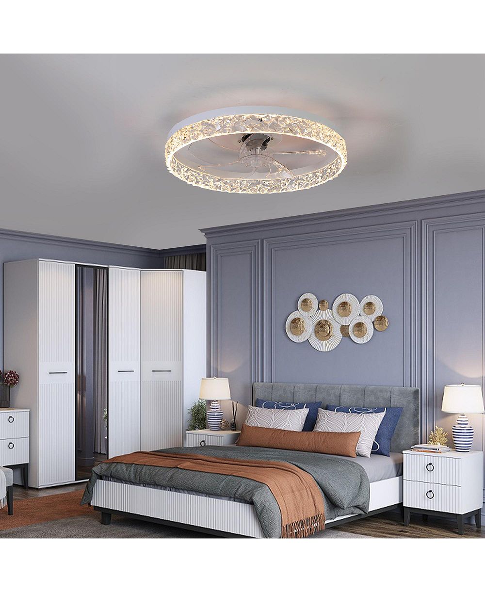 Clihome Acrylic Ceiling Fan Light with Remote Control, Dimmable LED Chandelier, 6-Speed Adjustable