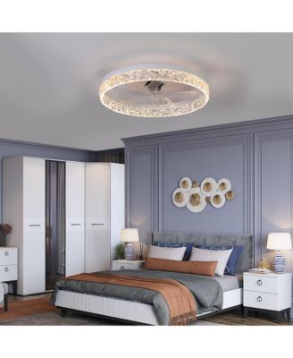 Clihome Acrylic Ceiling Fan Light with Remote Control, Dimmable LED Chandelier, 6-Speed Adjustable