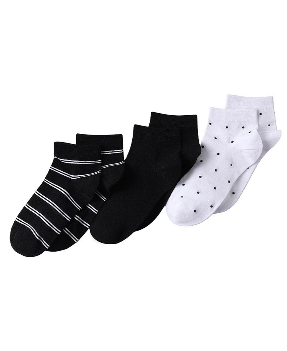 Lands' End Women's 3-Pack Cotton Stripe and Dot Quarter Socks