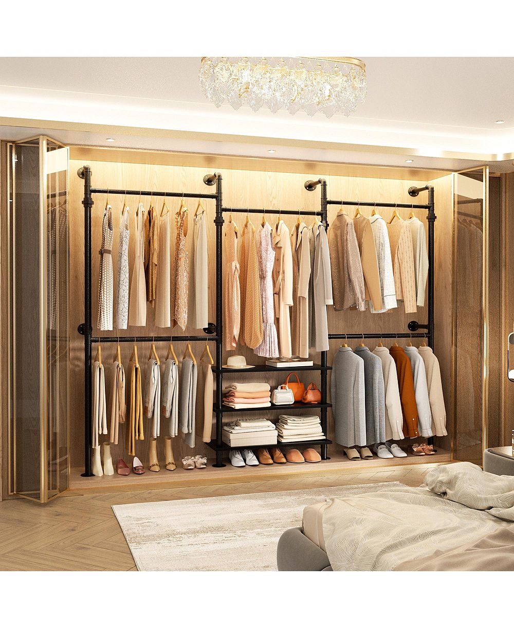 Aheaplus Industrial Pipe Clothing Rack Wall Mounted Closet System